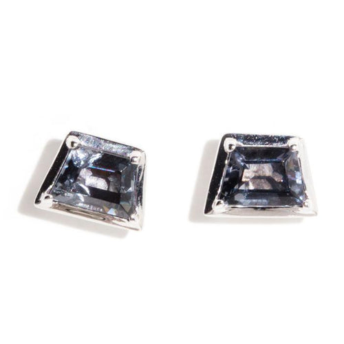 Lucie Bluish Grey Spinel Stud Earrings 9K White Gold