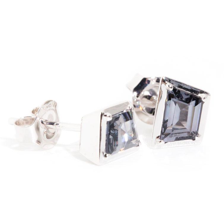 Lucie 9ct Gold Blue Grey Spinel Contemporary Stud Earrings Earrings Imperial Jewellery 