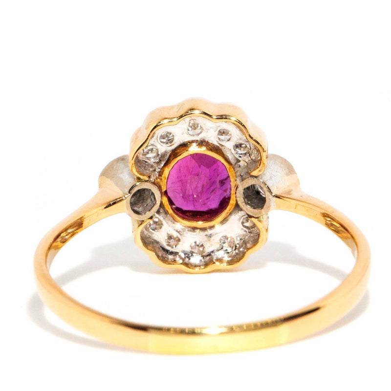 Lydia 1980s Ruby & Diamond Cluster Ring 18ct Gold Rings Imperial Jewellery 