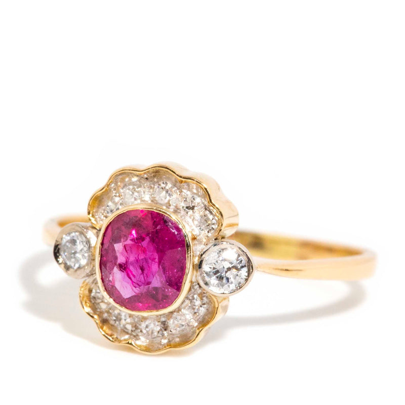 Lydia 1980s Ruby & Diamond Cluster Ring 18ct Gold Rings Imperial Jewellery 