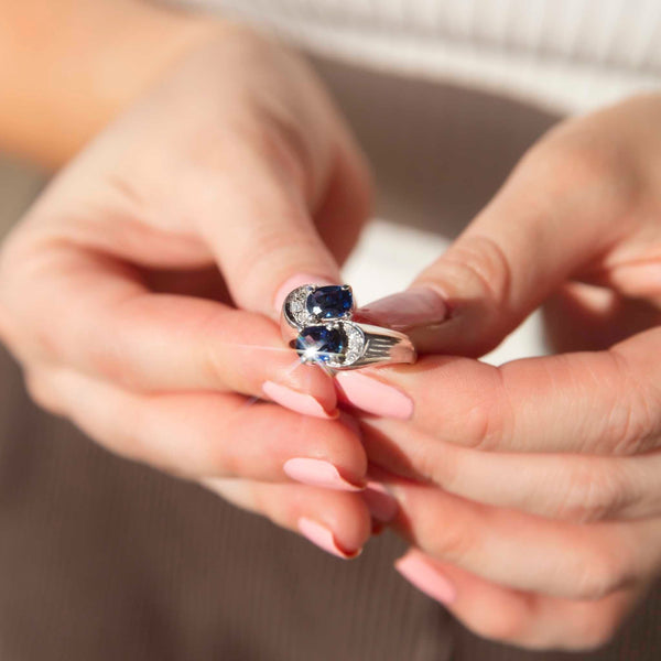 Lynette 1980s 1.85ct Sapphire & Diamond Ring 14ct White Gold Rings Imperial Jewellery 