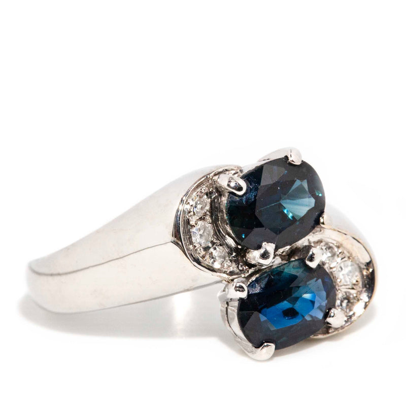 Lynette 1980s 1.85ct Sapphire & Diamond Ring 14ct White Gold Rings Imperial Jewellery 