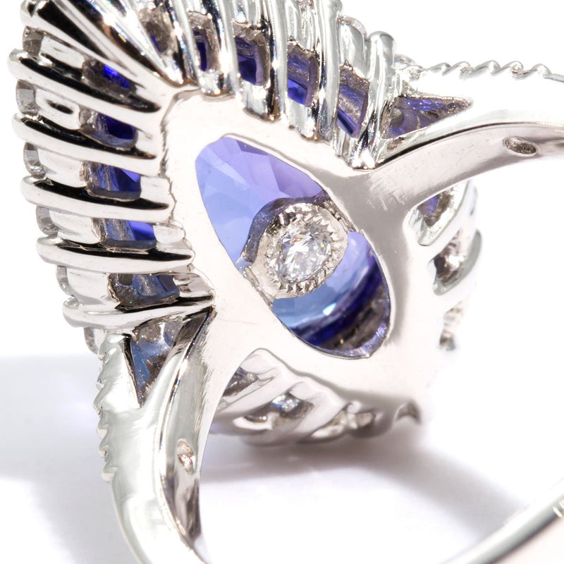 Madi Platinum Tear Drop Tanzanite and Diamond Halo Ring Rings Imperial Jewellery - Auctions, Antique, Vintage & Estate 