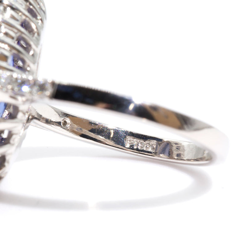 Madi Platinum Tear Drop Tanzanite and Diamond Halo Ring Rings Imperial Jewellery - Auctions, Antique, Vintage & Estate 