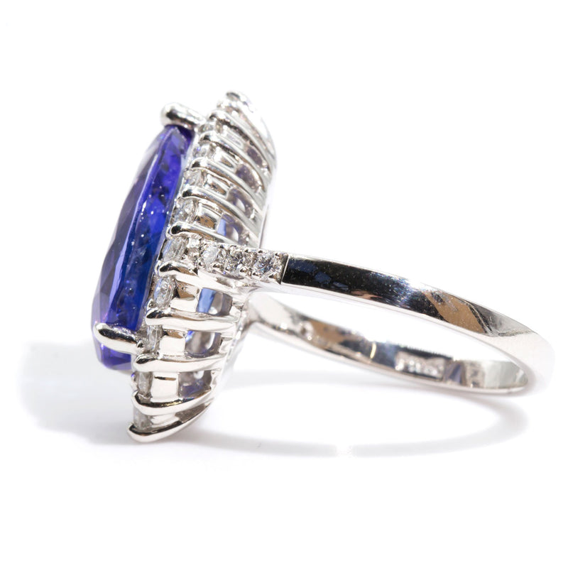 Madi Platinum Tear Drop Tanzanite and Diamond Halo Ring Rings Imperial Jewellery - Auctions, Antique, Vintage & Estate 