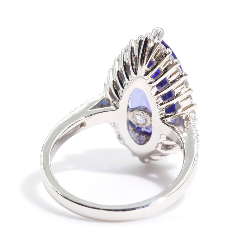 Madi Platinum Tear Drop Tanzanite and Diamond Halo Ring Rings Imperial Jewellery - Auctions, Antique, Vintage & Estate 