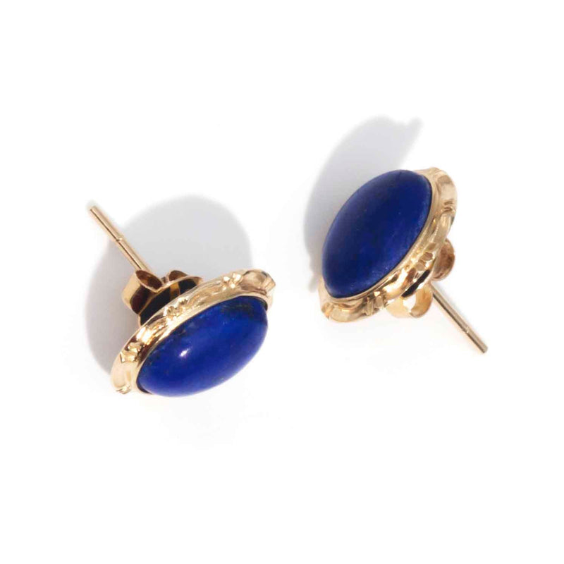 Maleah 14ct Gold Lapis Lazuli Cabochon Vintage Stud Earrings* $ Earrings Imperial Jewellery 