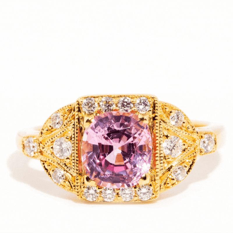 Mariah 18ct Yellow Gold Pink Spinel Diamond Milgrain Cluster Ring Rings Imperial Jewellery 
