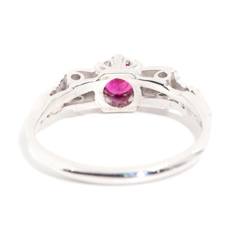 Marlena 18ct White Gold Diamond and Ruby Vintage Three Stone Ring Rings Imperial Jewellery 