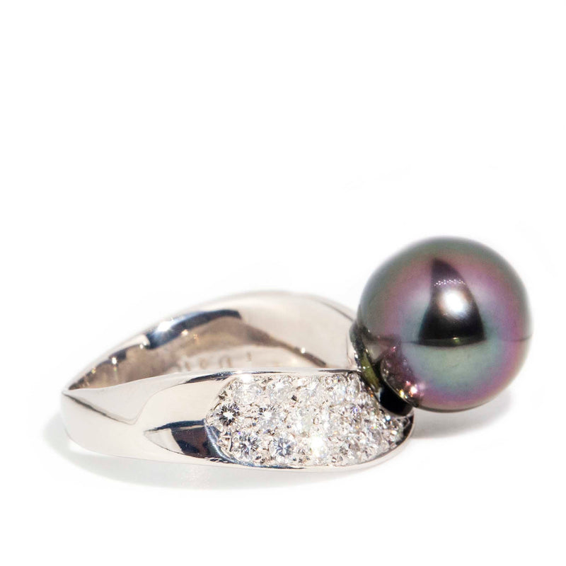 Marlene Platinum Tahitian Pearl & Diamond Ring Rings Imperial Jewellery 