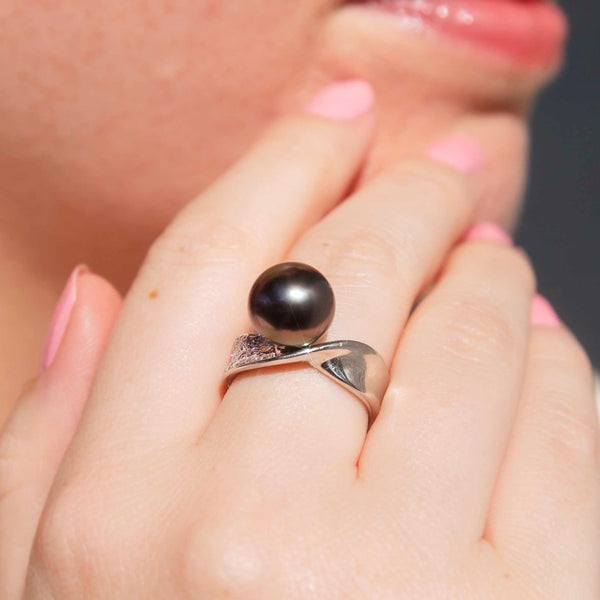 Marlene Platinum Tahitian Pearl & Diamond Ring Rings Imperial Jewellery 