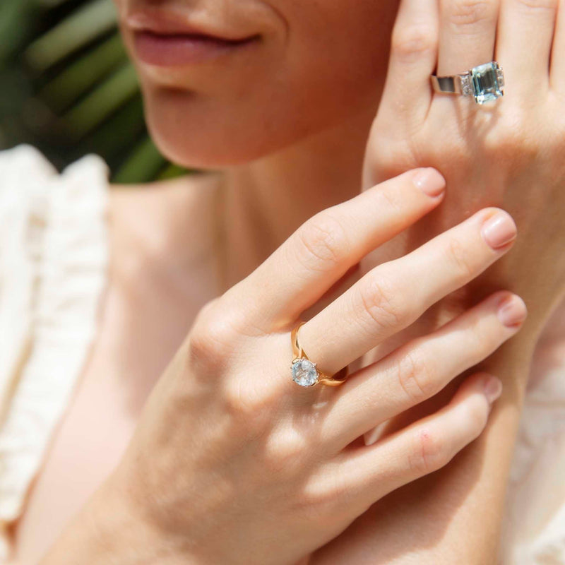 Martina 18ct White Gold Aquamarine & Diamond Ring Rings Imperial Jewellery 