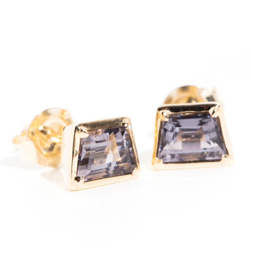 Mathilde 9ct Gold Light Purple Spinel Contemporary Stud Earrings (Sarina Check) Earrings Imperial Jewellery