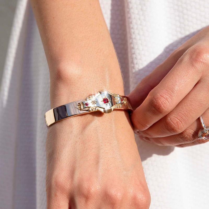 Maverick 9ct Rose Gold Garnet & Diamond Edwardian Hinged Bangle* GTG Bracelets/Bangles Imperial Jewellery