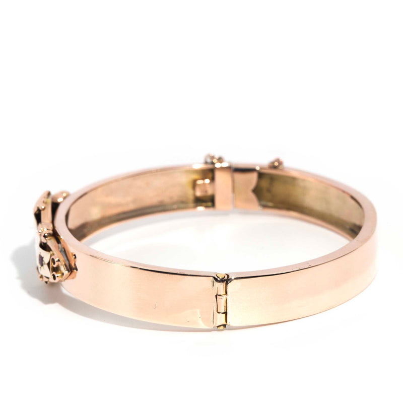 Maverick 9ct Rose Gold Garnet & Diamond Edwardian Hinged Bangle* OB Bracelets/Bangles Imperial Jewellery