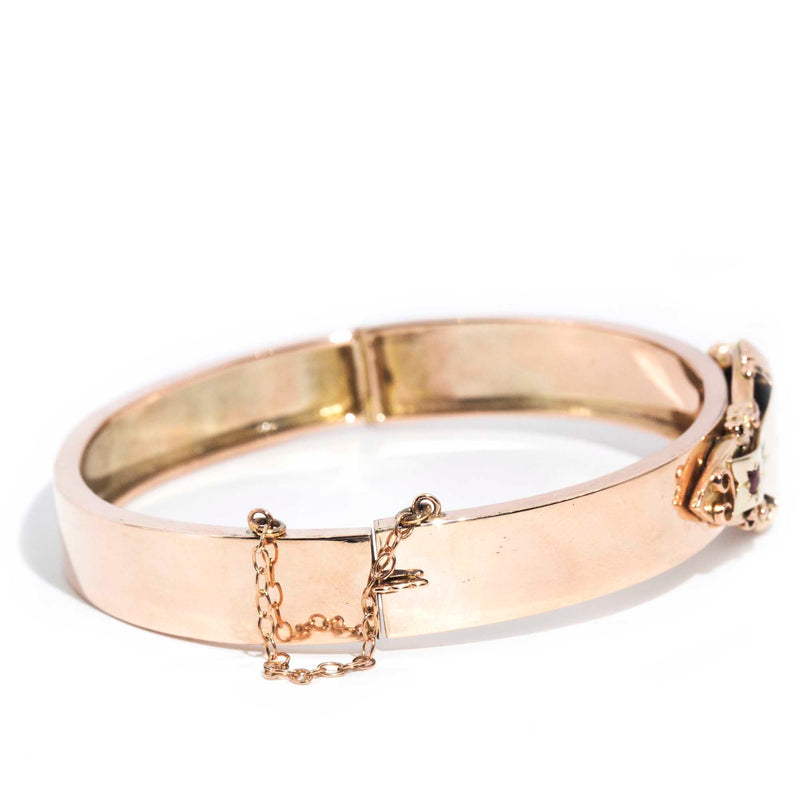 Maverick 9ct Rose Gold Garnet & Diamond Edwardian Hinged Bangle* OB Bracelets/Bangles Imperial Jewellery