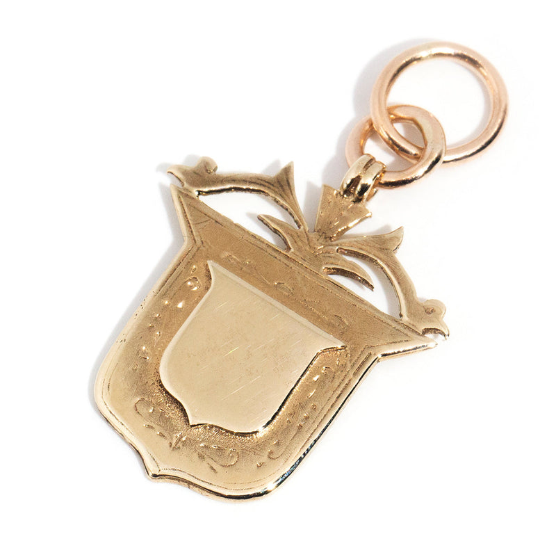 Mawlsley Circa 1900s 9ct Gold Vintage Engraved Shield Pendant Pendants/Necklaces Imperial Jewellery 