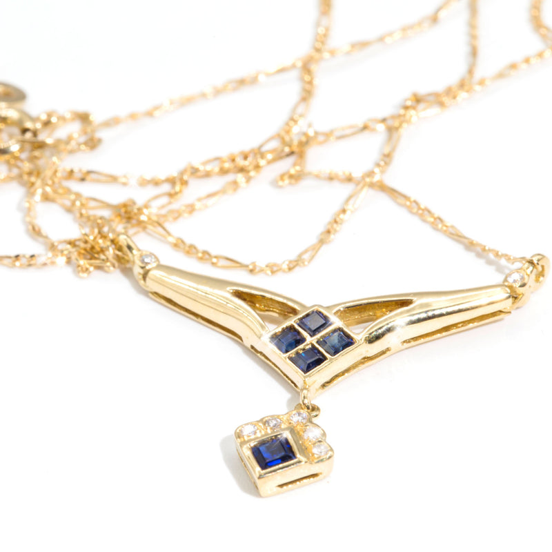 Maxine Sapphire and Diamond 18 Carat Yellow Gold Necklet Pendants/Necklaces Imperial Jewellery 