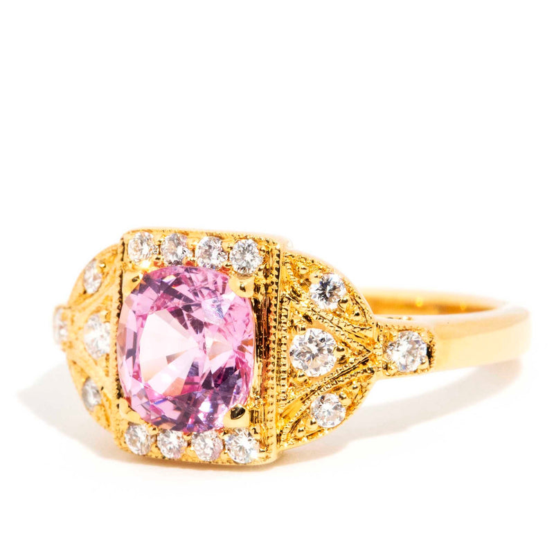 Melanie 18ct Yellow Gold Pink Spinel Diamond Milgrain Cluster Ring* Gemmo $ Rings Imperial Jewellery 