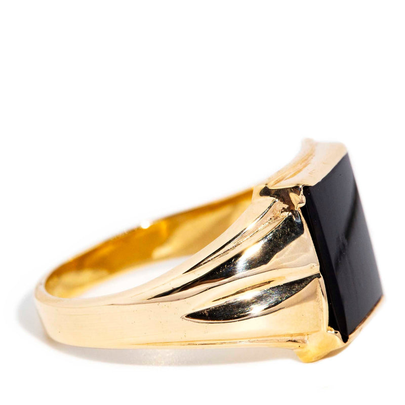Melia 1970s Grooved Onyx Signet Ring 9ct Gold* DRAFT Rings Imperial Jewellery 