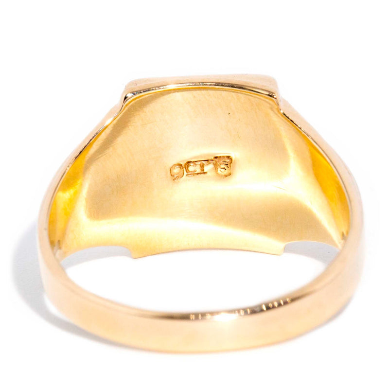 Melia 1970s Grooved Onyx Signet Ring 9ct Gold* DRAFT Rings Imperial Jewellery 