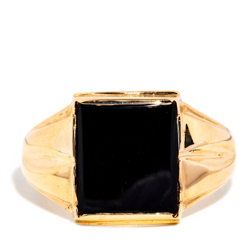 Melia 1970s Grooved Onyx Signet Ring 9ct Gold* DRAFT Rings Imperial Jewellery Imperial Jewellery - Hamilton 