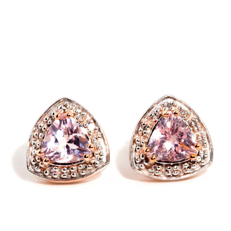 Melissa 9ct Gold Trilliant Cut Pink Morganite & Diamond Studs* OB Earrings Imperial Jewellery Imperial Jewellery - Hamilton 