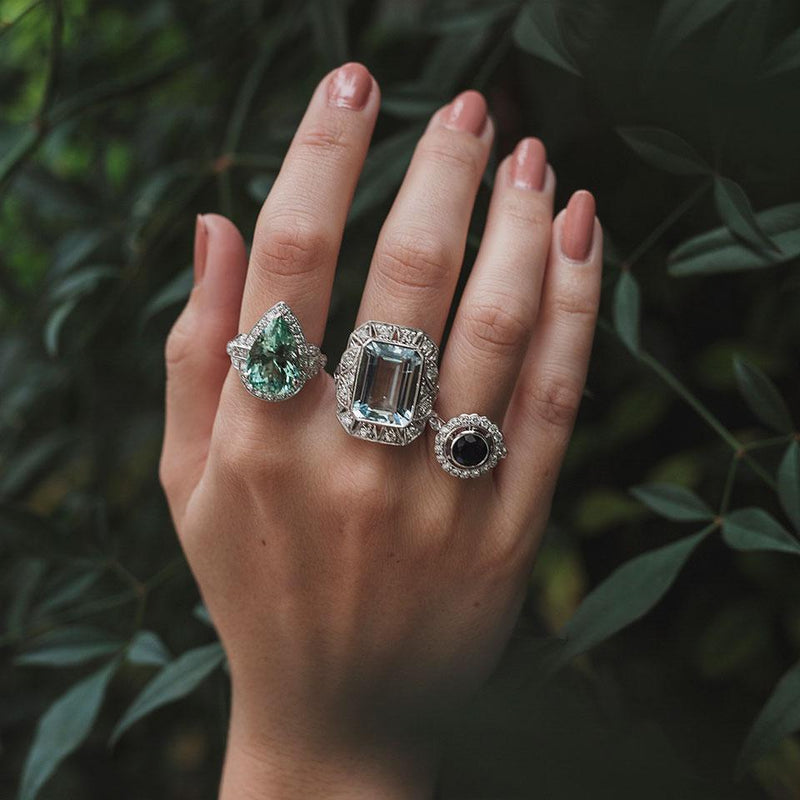 Aquamarine and top diamond engagement ring