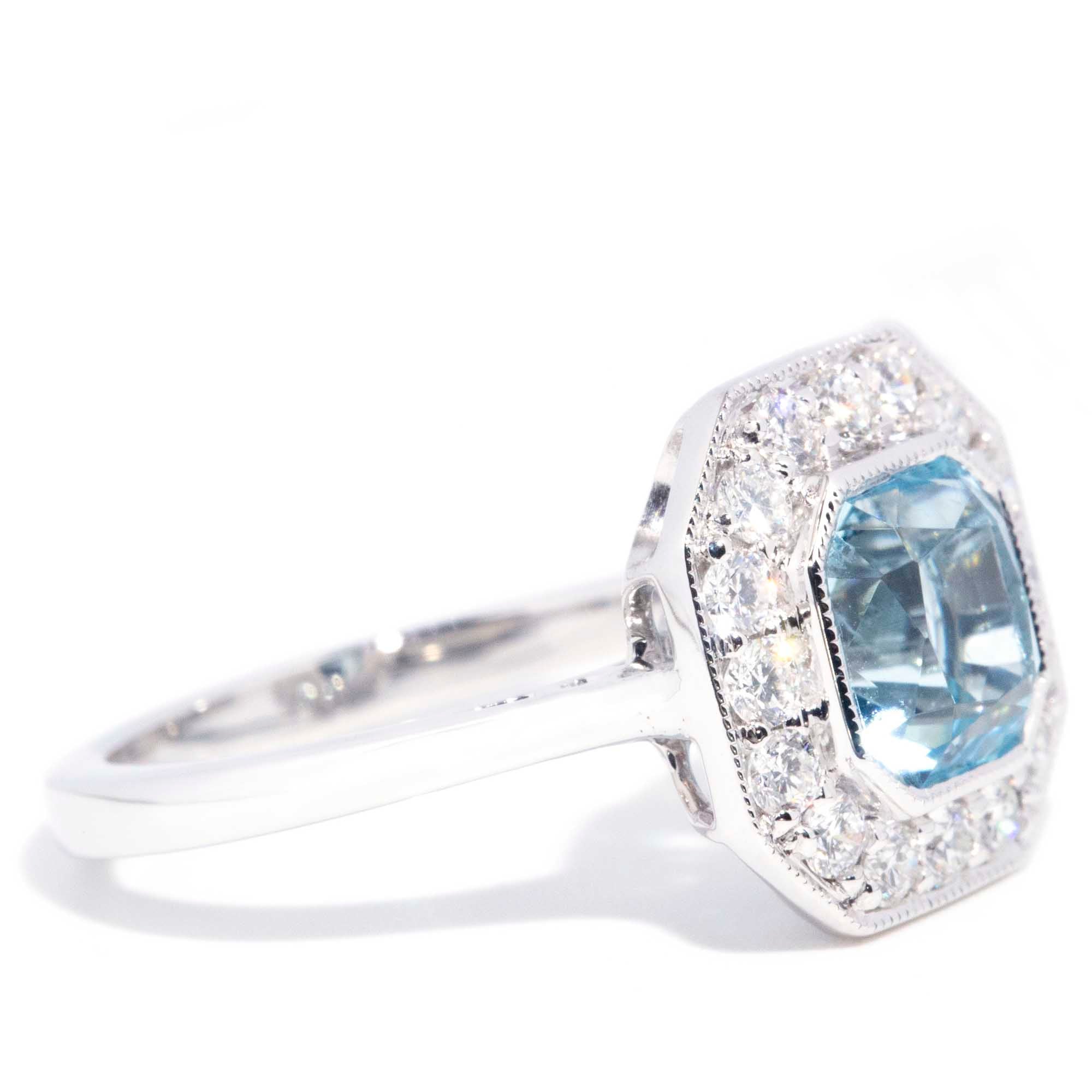 Mika 2.04ct Light Blue Asscher Cut Aquamarine & Diamond Halo Ring* GTG Rings Imperial Jewellery