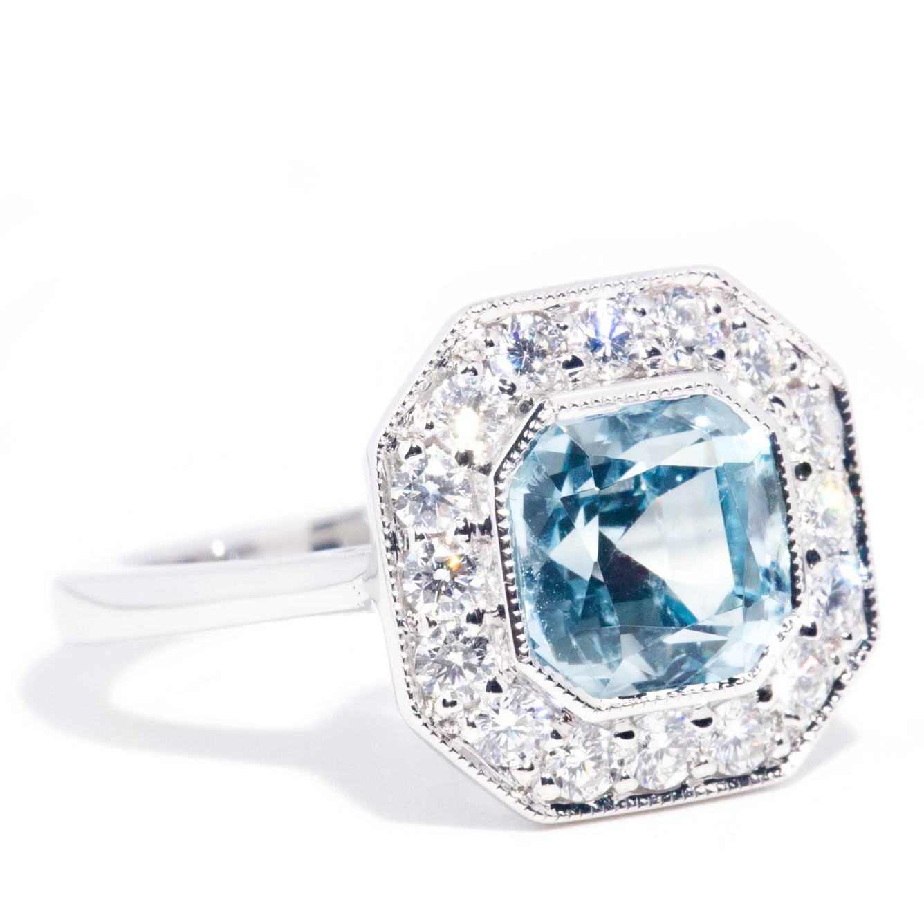 Mika 2.04ct Light Blue Asscher Cut Aquamarine & Diamond Halo Ring* GTG Rings Imperial Jewellery