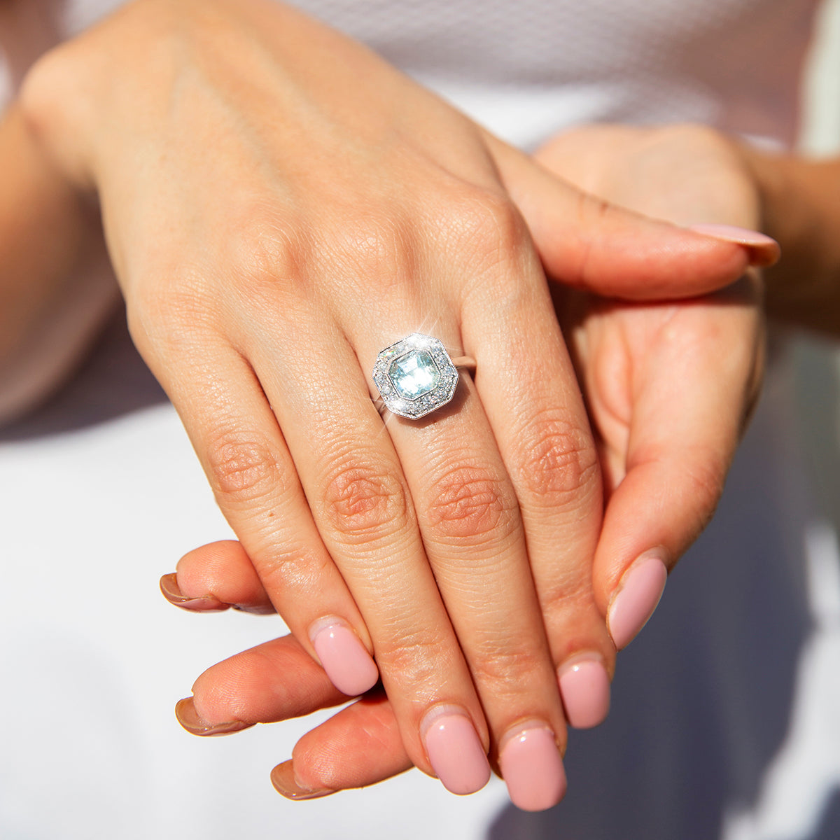 Mika 2.04ct Light Blue Asscher Cut Aquamarine & Diamond Halo Ring* GTG Rings Imperial Jewellery