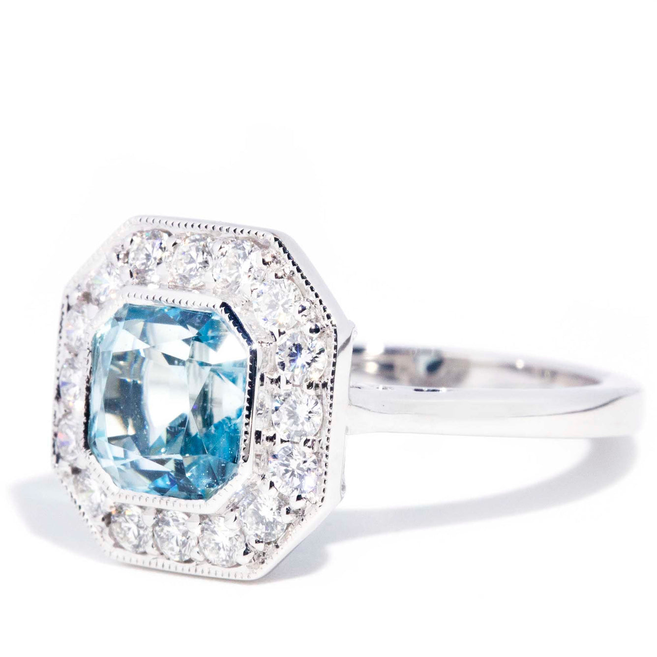 Mika 2.04ct Light Blue Asscher Cut Aquamarine & Diamond Halo Ring* GTG Rings Imperial Jewellery