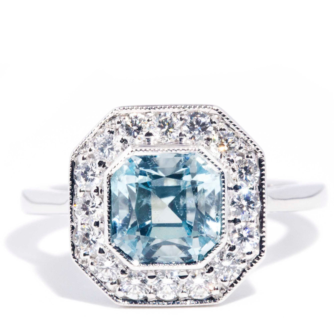 Mika 2.04ct Light Blue Asscher Cut Aquamarine & Diamond Halo Ring* GTG Rings Imperial Jewellery Imperial Jewellery - Hamilton
