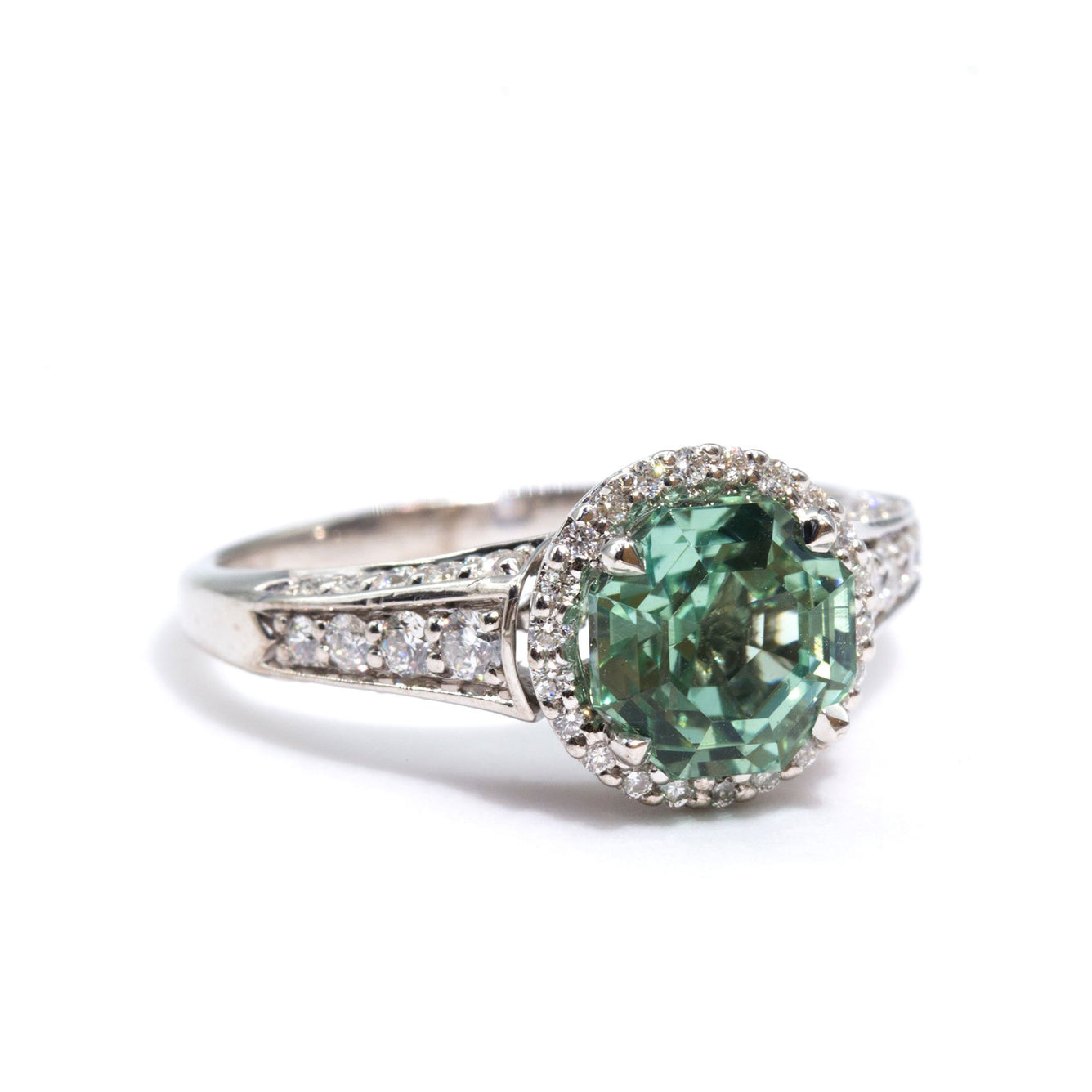Vintage pear shaped green tourmaline engagement ring set leaf art deco –  WILLWORK JEWELRY