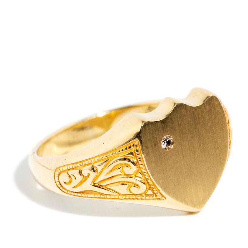 Nancy 1990s Hammer Set Diamond Signet Ring 9ct Gold Rings Imperial Jewellery 