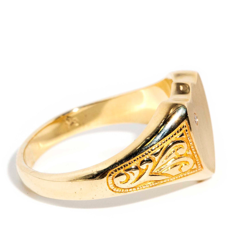 Nancy 1990s Hammer Set Diamond Signet Ring 9ct Gold Rings Imperial Jewellery 