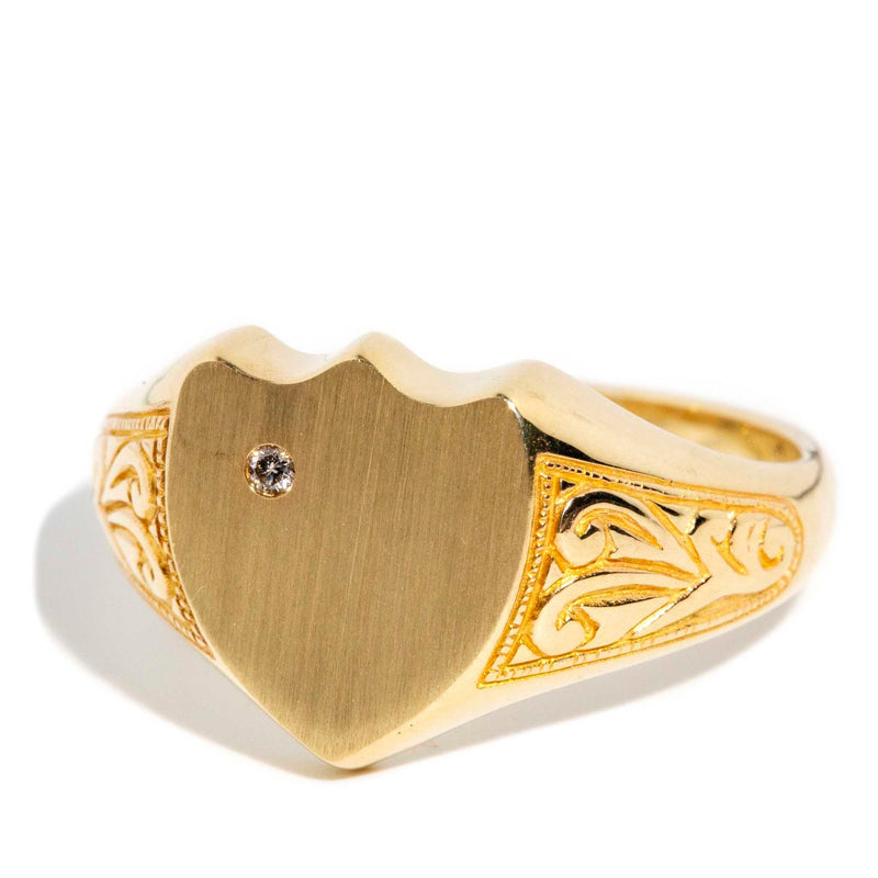 Nancy 1990s Hammer Set Diamond Signet Ring 9ct Gold Rings Imperial Jewellery 