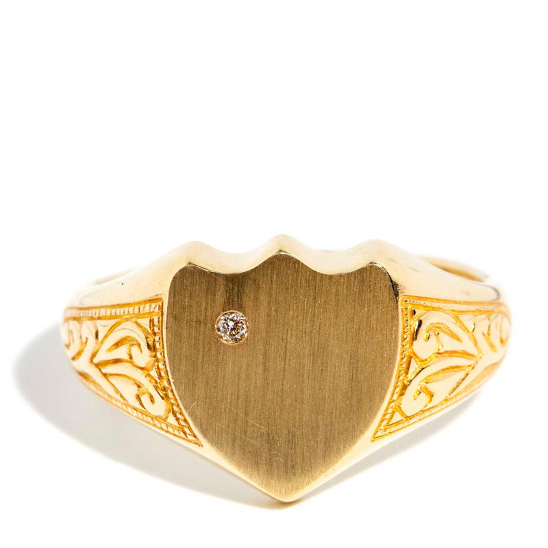 Nancy 1990s Hammer Set Diamond Signet Ring 9ct Gold Rings Imperial Jewellery Imperial Jewellery - Hamilton 