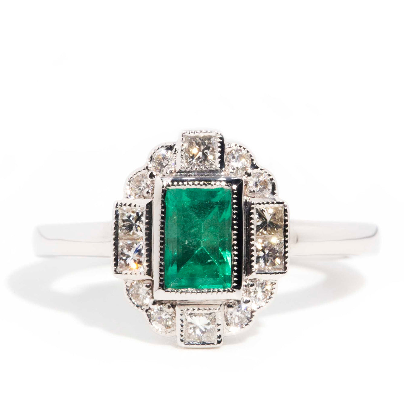 Neytiri Art Deco Emerald & Diamond Cluster 18ct Gold Ring Rings Imperial Jewellery Imperial Jewellery - Hamilton 