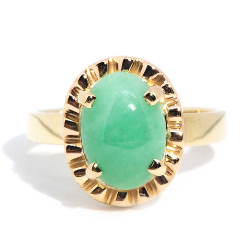 Nikita Light Green Jade Cabochon Ring 14K Yellow Gold