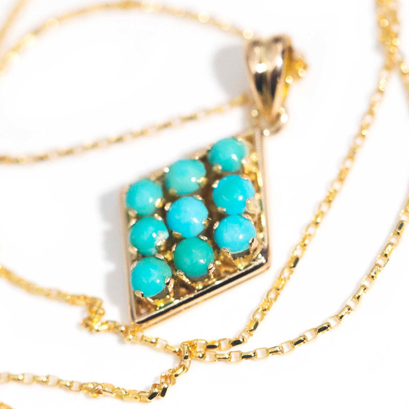 Nuri Circa 1970s 14ct Gold Turquoise Pendant & Chain* GTG Earrings Imperial Jewellery 