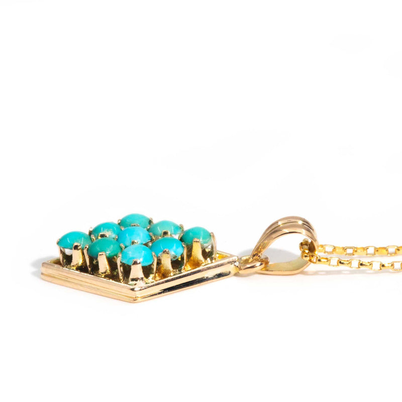 Nuri Circa 1970s 14ct Gold Turquoise Pendant & Chain* GTG Earrings Imperial Jewellery 