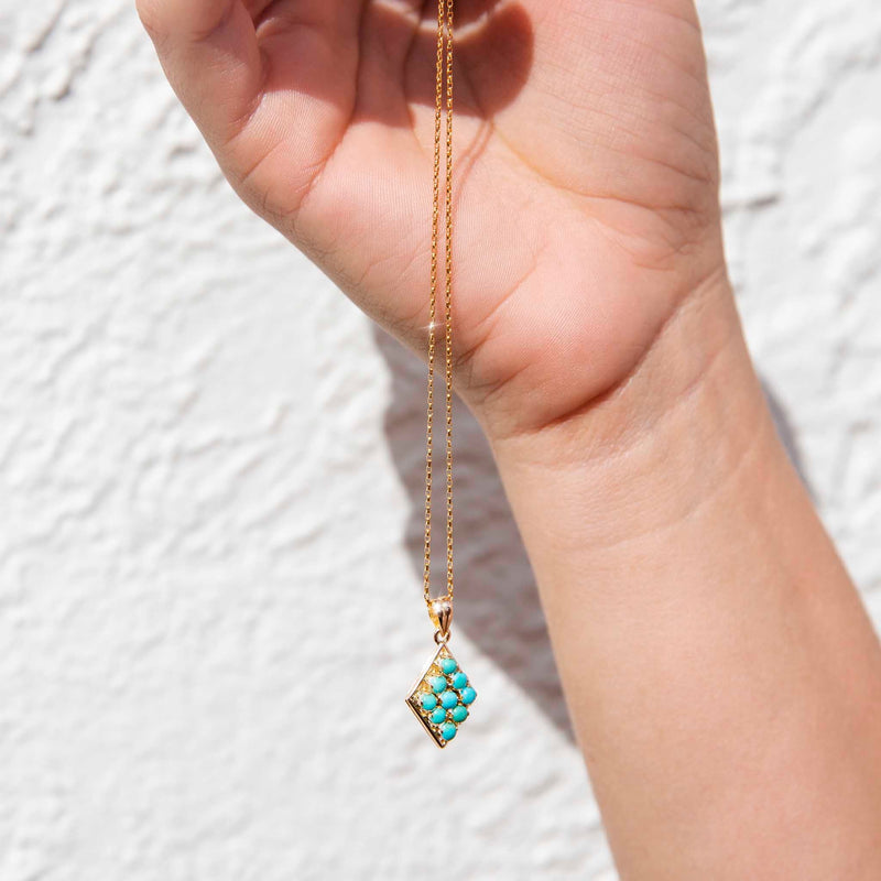 Nuri Circa 1970s 14ct Gold Turquoise Pendant & Chain* GTG Earrings Imperial Jewellery 