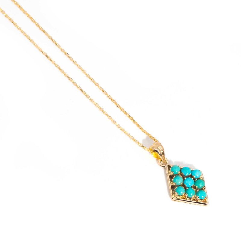 Nuri Circa 1970s 14ct Gold Turquoise Pendant & Chain* GTG Earrings Imperial Jewellery 