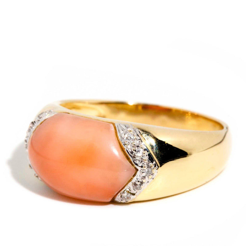 Octavia 1980s Coral & Diamond Ring 14 Carat Gold Rings Imperial Jewellery 