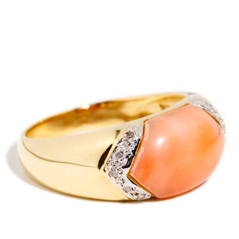 Octavia 1980s Coral & Diamond Ring 14 Carat Gold Rings Imperial Jewellery 