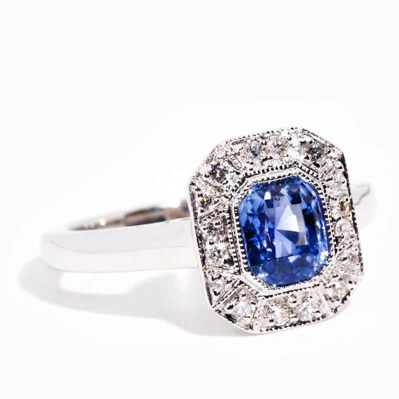 Opal 18ct White Gold Diamond & Sapphire Halo Ring* SIZE Gemmo $ Rings Imperial Jewellery 