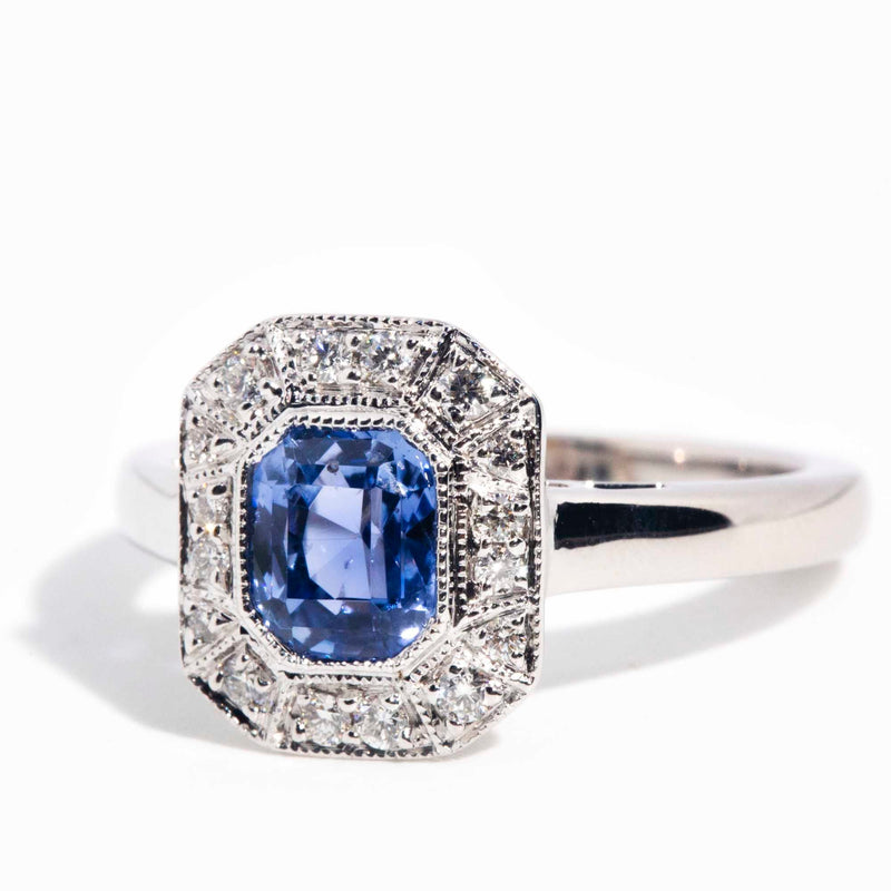 Opal 18ct White Gold Diamond & Sapphire Halo Ring* SIZE Gemmo $ Rings Imperial Jewellery 