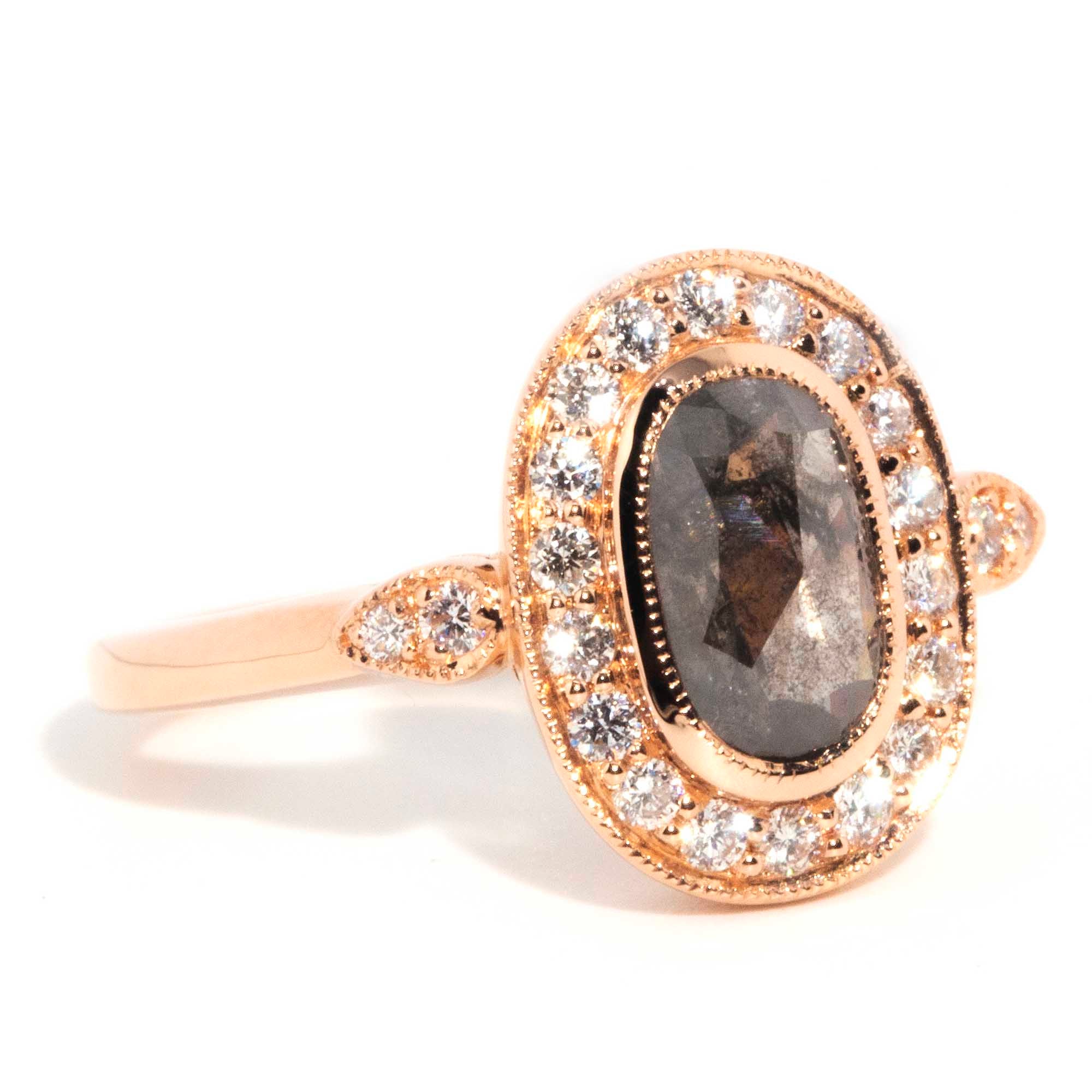 Ophelia 1.13 Carat Salt & Pepper Diamond Halo Cluster Ring Rings Imperial Jewellery 