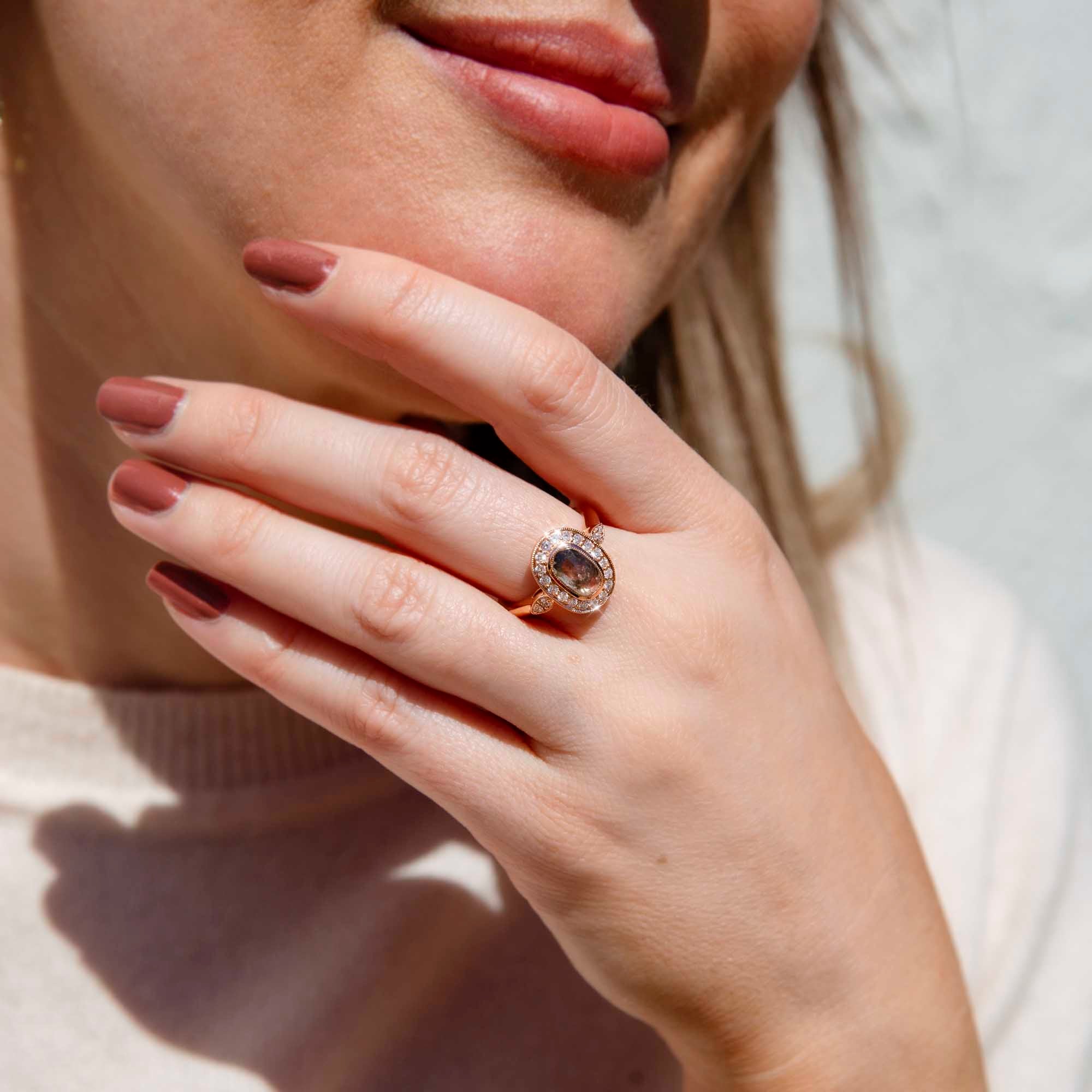 Ophelia 1.13 Carat Salt & Pepper Diamond Halo Cluster Ring Rings Imperial Jewellery 